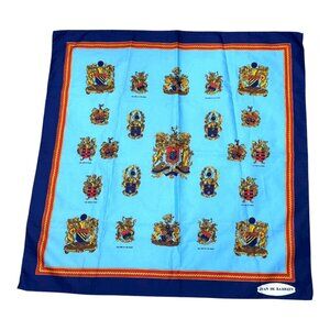 Jean De Bahrein 30" Scarf With Heraldic Crest Pattern Blue & Gold Coat of Arms